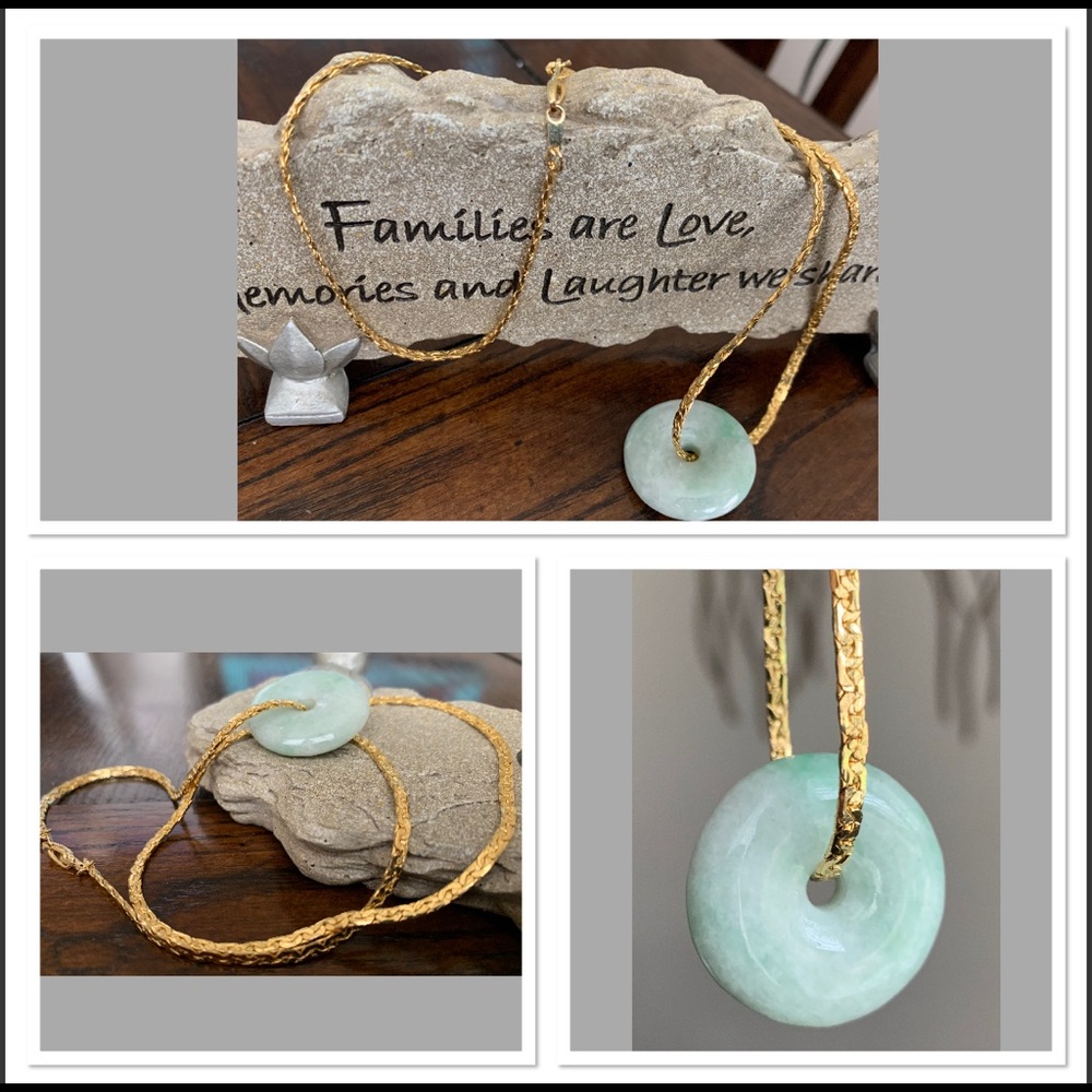 14K Gold Plate Necklace &Jade Pendant